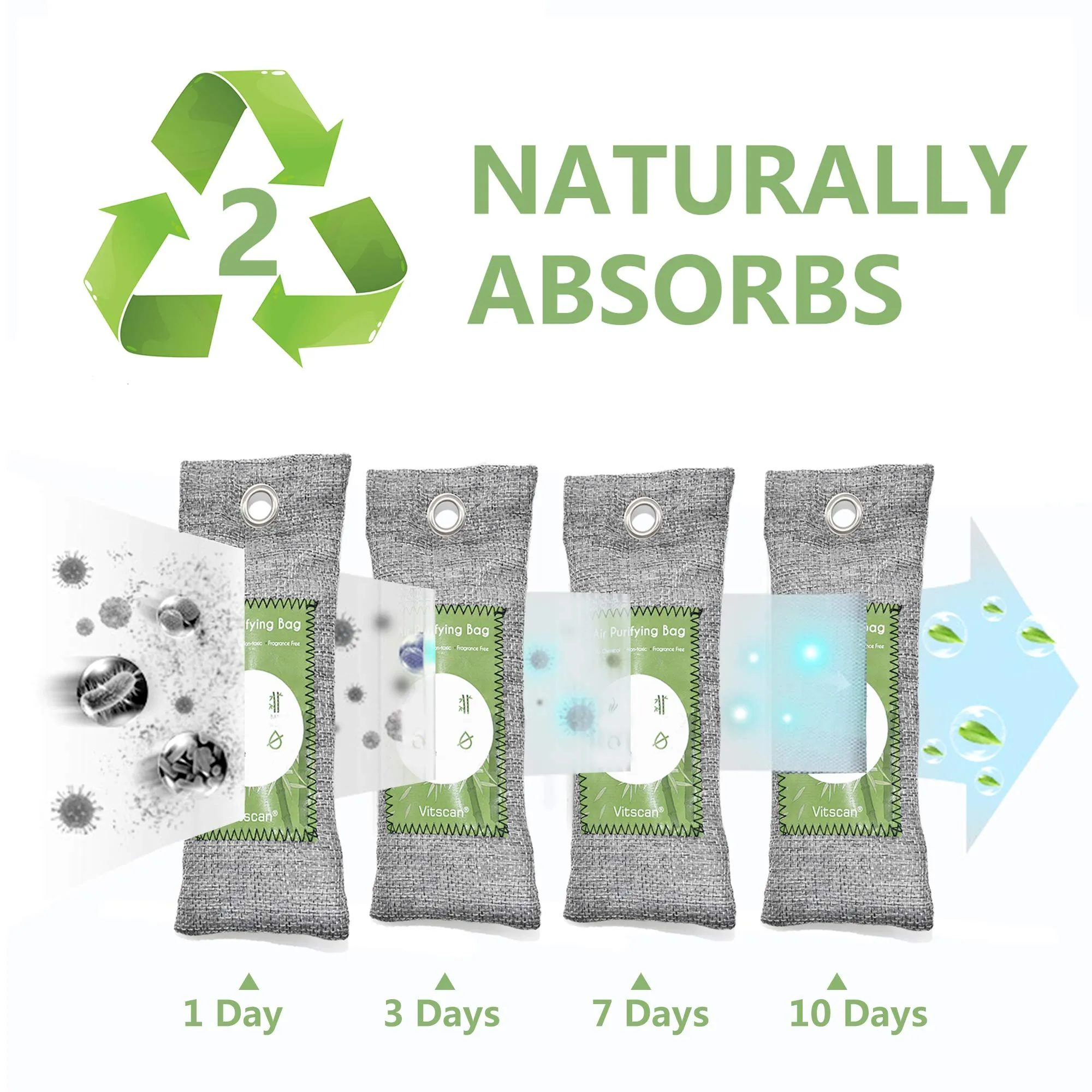 12 Pack Bamboo Air Purifying Bag, Activated Charcoal Bags Odor Absorber, Moisture Absorber, Natural Car Air Freshener, Shoe Deodorizer, Odor Eliminators For Home, Pet, Closet (6x50g, 6x150g)