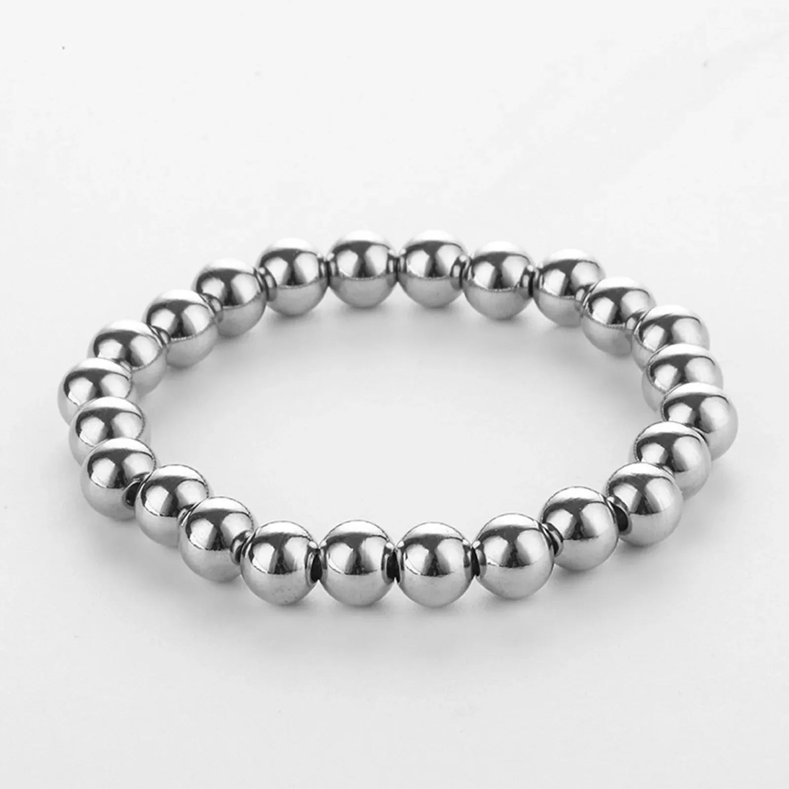 3 4 5 6 8mm Stainless Steel Beaded Bracelets Jewelry Silver Color Elastic For Women Men Party Bracelets Jewelry Gifts 18cm long