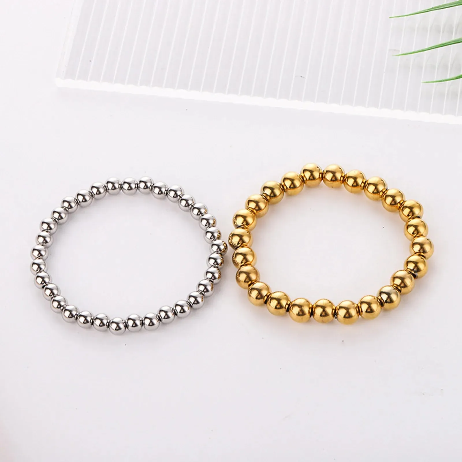 3 4 5 6 8mm Stainless Steel Beaded Bracelets Jewelry Silver Color Elastic For Women Men Party Bracelets Jewelry Gifts 18cm long