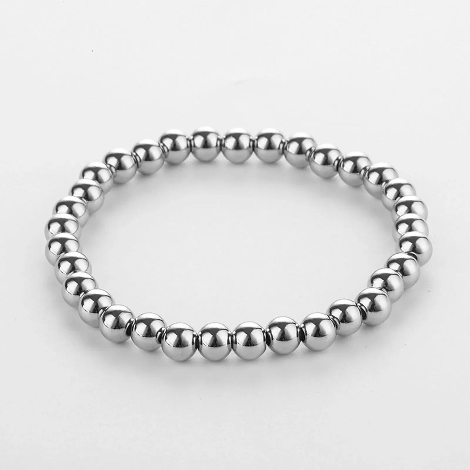 3 4 5 6 8mm Stainless Steel Beaded Bracelets Jewelry Silver Color Elastic For Women Men Party Bracelets Jewelry Gifts 18cm long