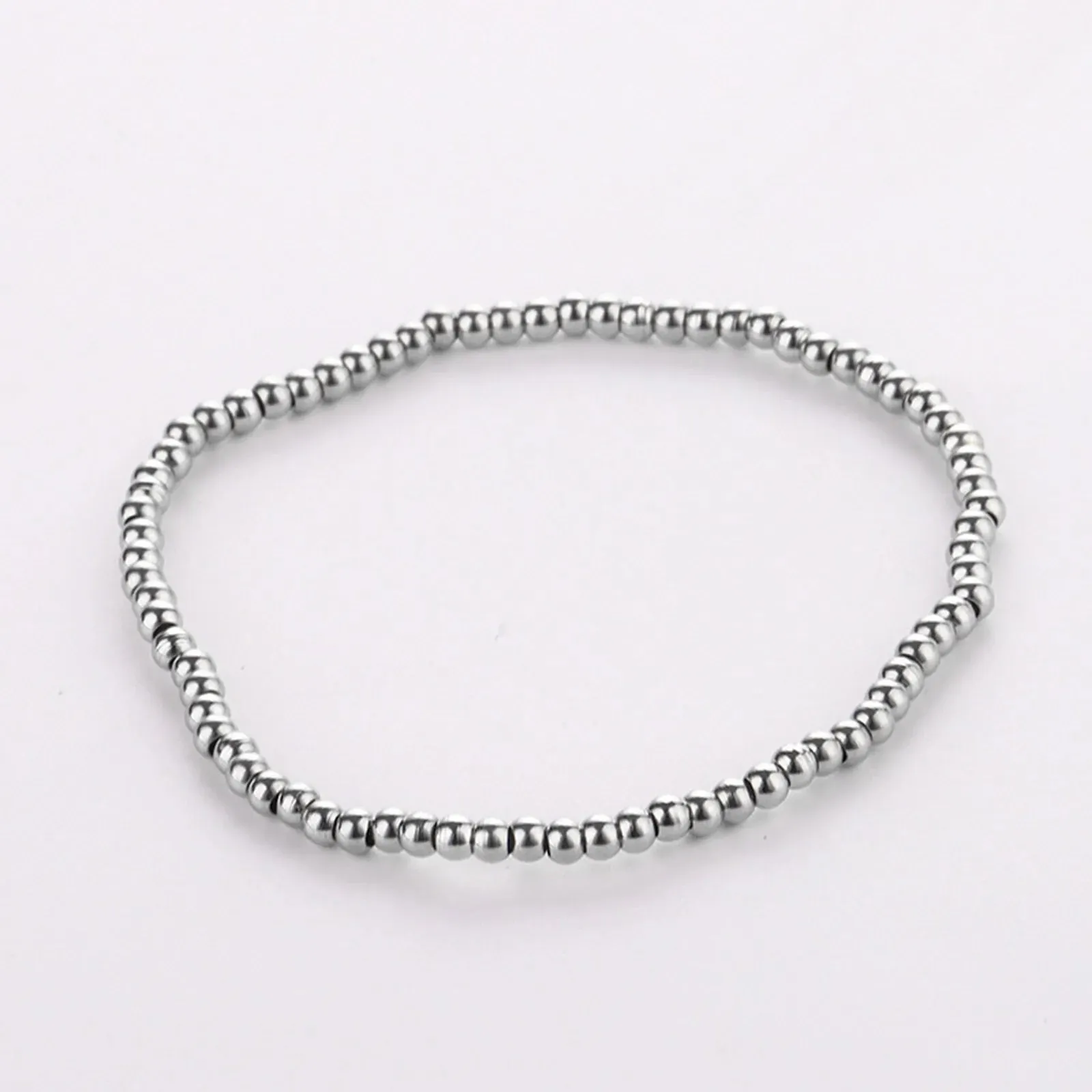 3 4 5 6 8mm Stainless Steel Beaded Bracelets Jewelry Silver Color Elastic For Women Men Party Bracelets Jewelry Gifts 18cm long