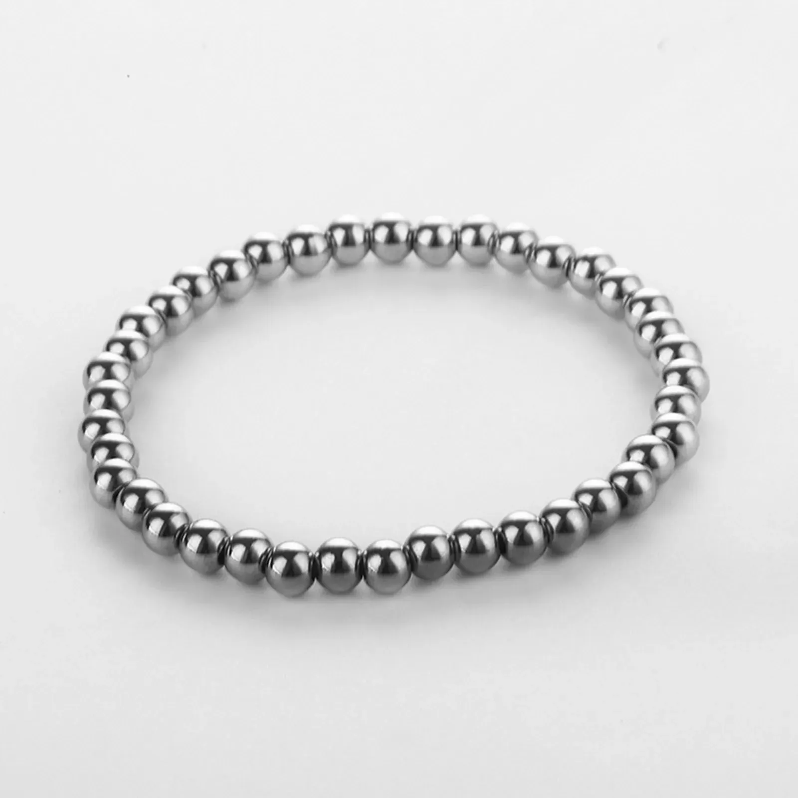 3 4 5 6 8mm Stainless Steel Beaded Bracelets Jewelry Silver Color Elastic For Women Men Party Bracelets Jewelry Gifts 18cm long