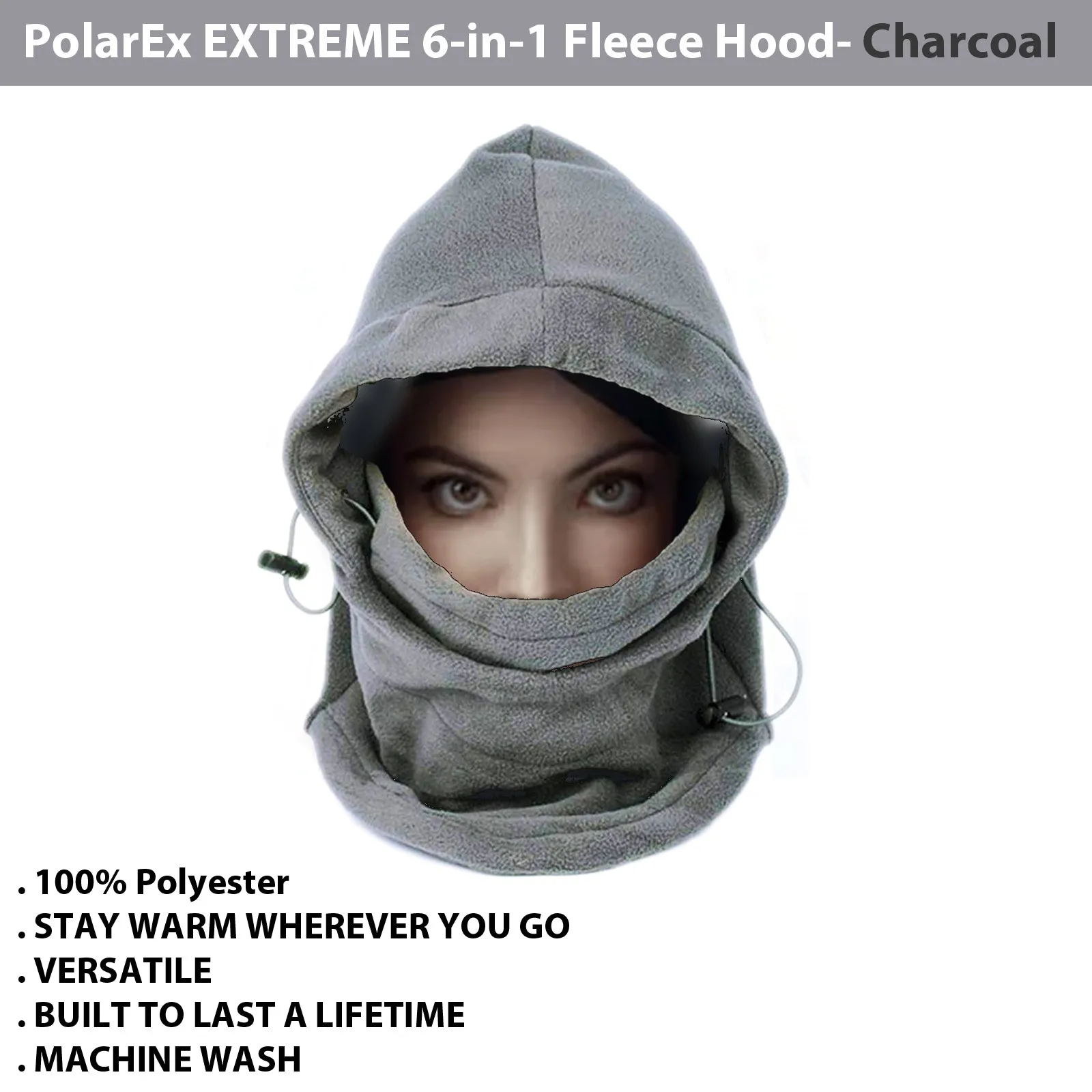 6-in-1 PolarEx EXTREME Fleece Hood in Charcoal - Multi-Function Design