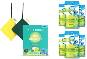 Absorbia Moisture Absorber Sachet(100g each)-Season Pack of 6(Absobs upto 200ml Each) and Natural Camphor(Kapoor) Diamond shape for Equal Dispersion(60g X 2) with Fragrance of Lemon & Mogra