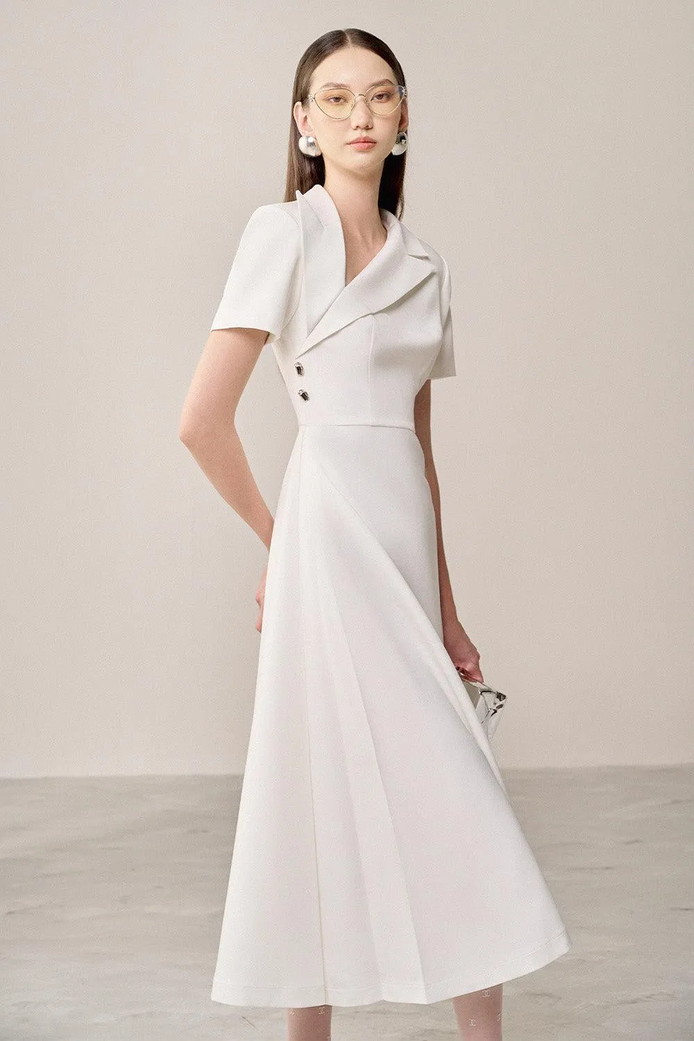 Alin A-line Diagonal Neck Polyester Midi Dress