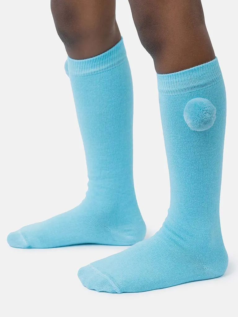 Baby Boy Vibrant Pom-pom Knee Socks-Sky Blue