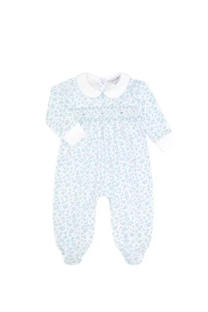 Blue Cheetah Print Smocked Footie