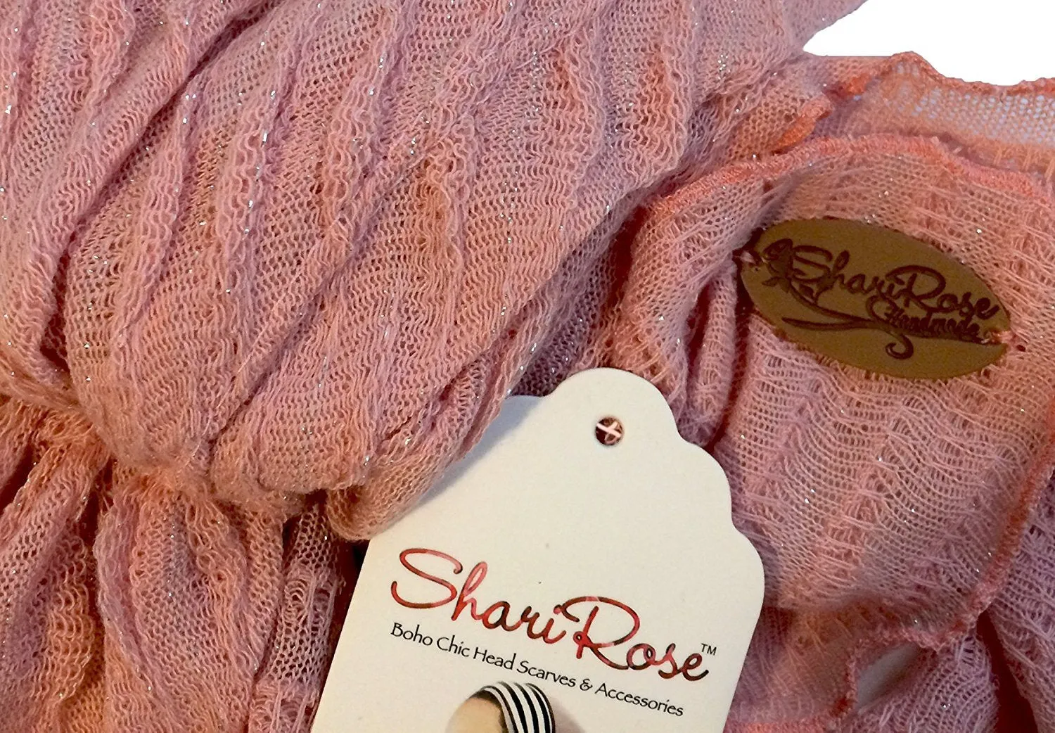 Boho Chic Pink Pre-tied Head-Scarf Shimmer Breathable Knit Collection! ShariRose (Light pink sparkle short - 408)