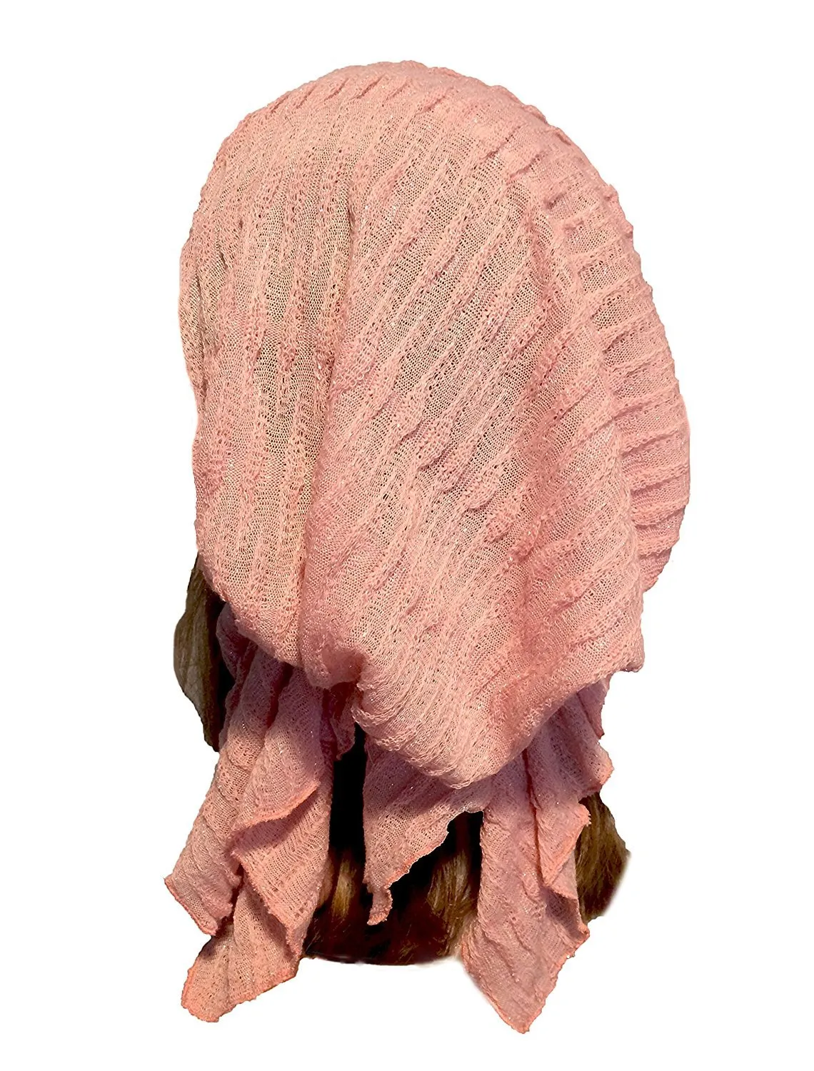 Boho Chic Pink Pre-tied Head-Scarf Shimmer Breathable Knit Collection! ShariRose (Light pink sparkle short - 408)