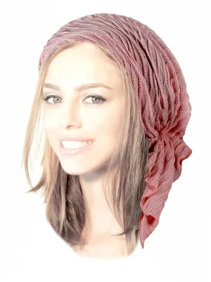 Boho Chic Pink Pre-tied Head-Scarf Shimmer Breathable Knit Collection! ShariRose (Light pink sparkle short - 408)