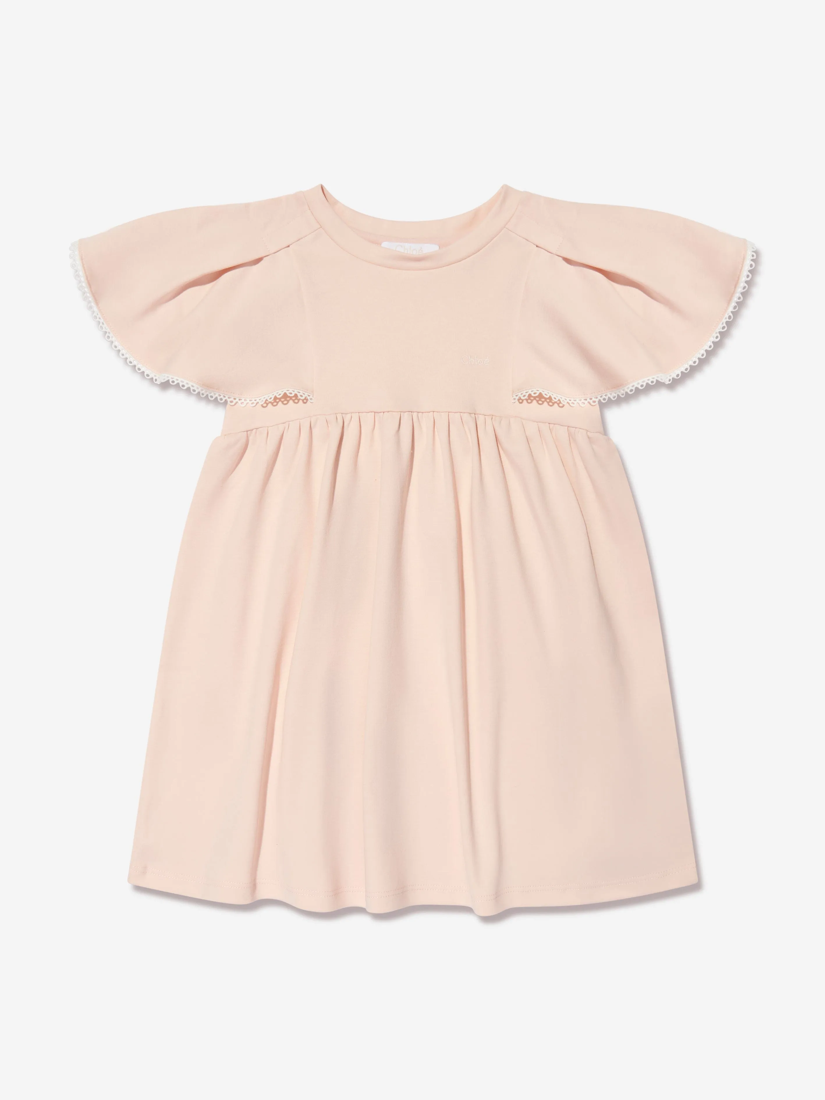 Chloé Girls Organic Cotton Flutter Sleeve Dress in Pink