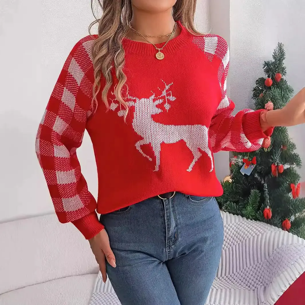 Christmas Women's Plaid Deer  Sweater