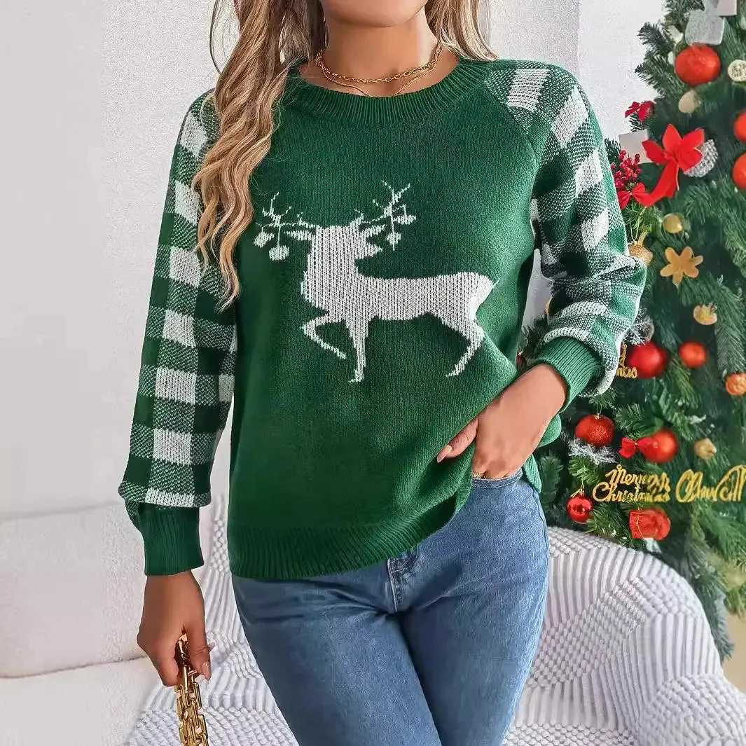 Christmas Women's Plaid Deer  Sweater