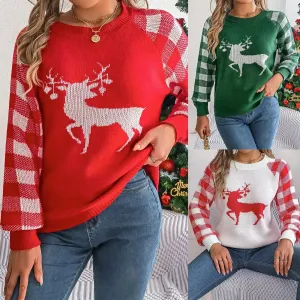 Christmas Women's Plaid Deer  Sweater