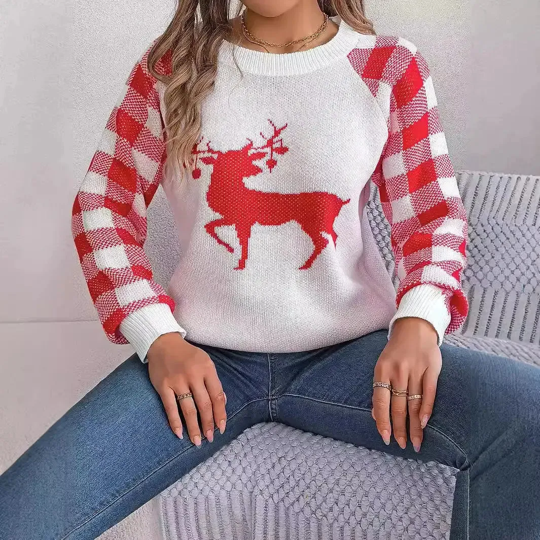 Christmas Women's Plaid Deer  Sweater