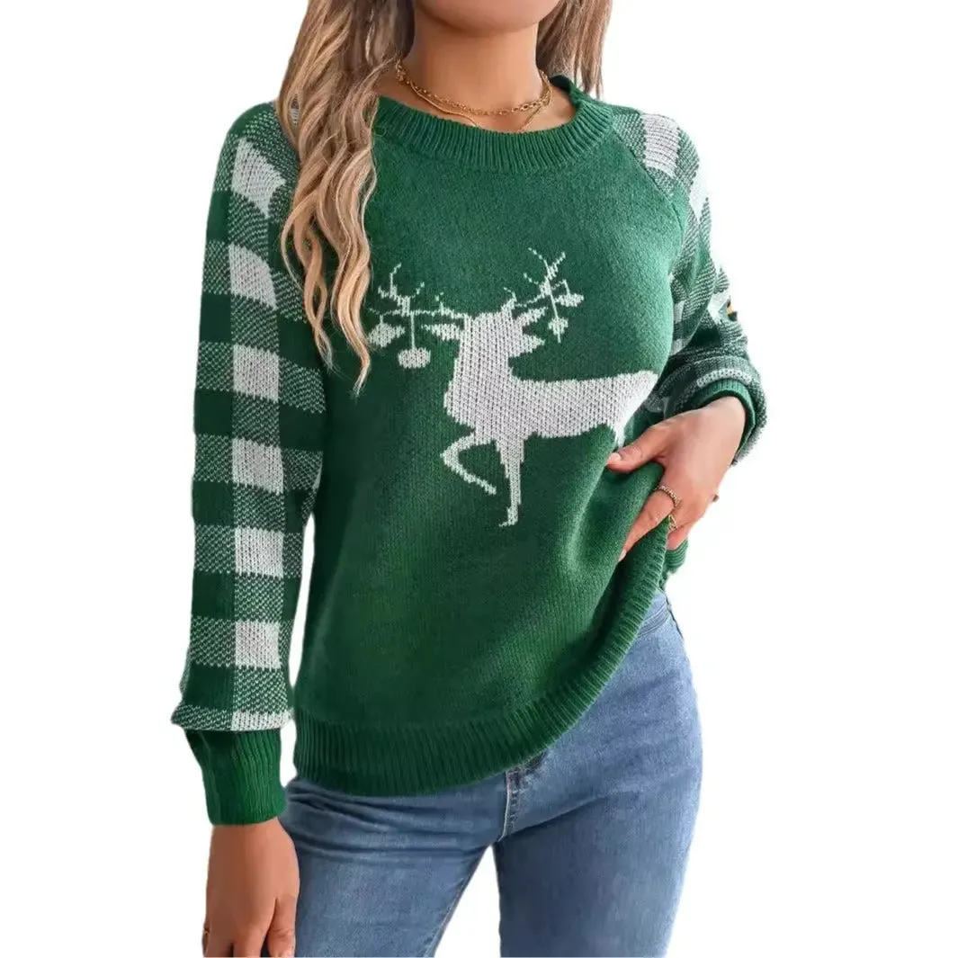 Christmas Women's Plaid Deer  Sweater