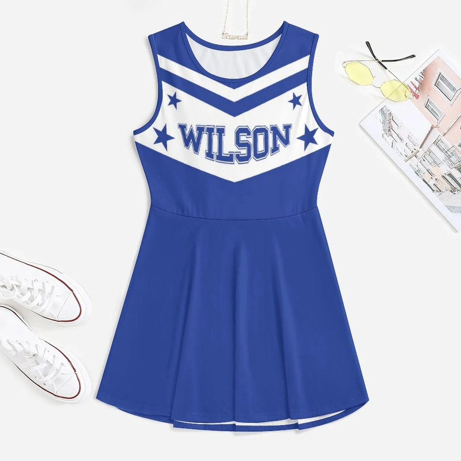 Custom Name Blue Cheerleader Costume Cheerleading Uniform Outfit