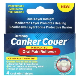 Dentemp Canker Sore Cover Medicated Oral Pain Reliever Tablets with Cool Mint 4 Count