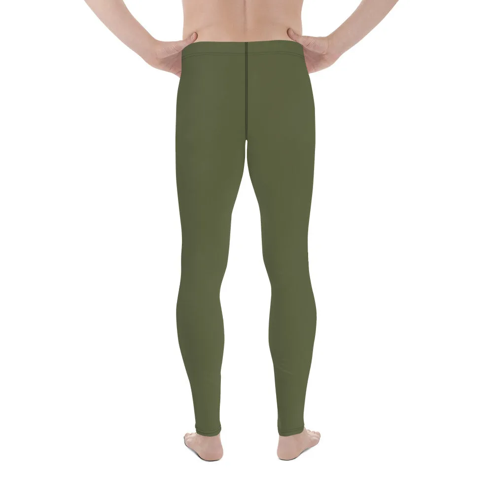 Dirty Green Solid Men's Leggings, Solid Dark Green Color Men's Running Sports Gym Tights