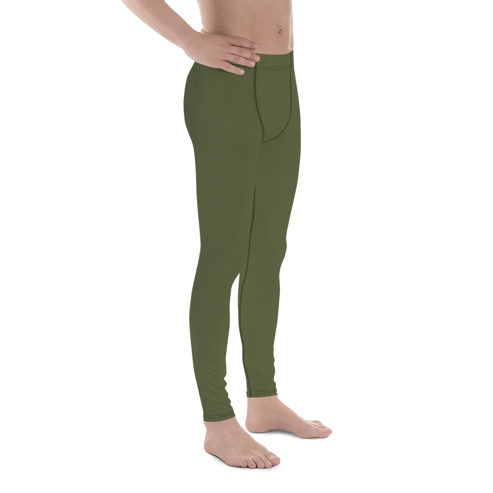 Dirty Green Solid Men's Leggings, Solid Dark Green Color Men's Running Sports Gym Tights