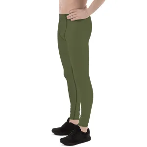 Dirty Green Solid Men's Leggings, Solid Dark Green Color Men's Running Sports Gym Tights