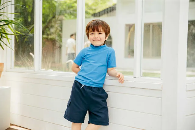 Diving Deep Blue Short Sleeve Swimsuit Top