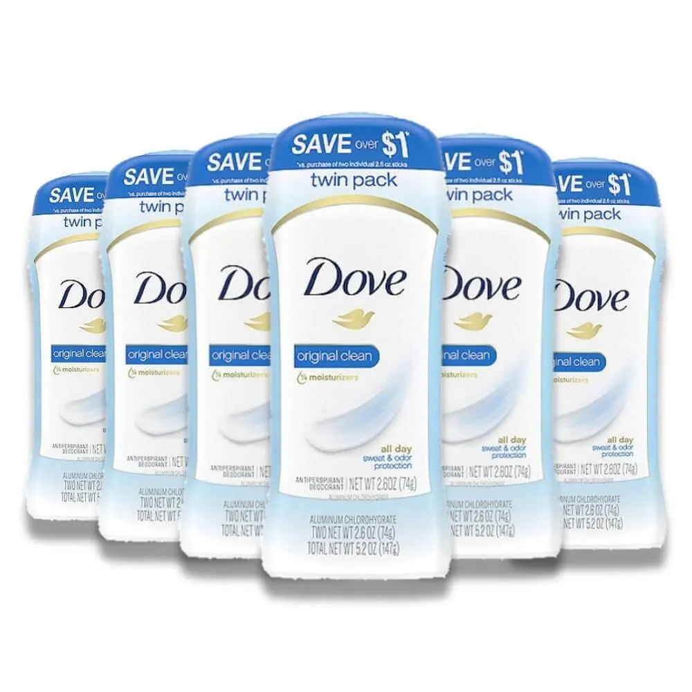 Dove - Invisible Solid Antiperspirant Deodorant Stick, Original Clean, Twin Pack - 2.6 Oz - 6 Pack