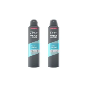 Dove Men Care Clean Comfort Dry Spray Antiperspirant Deodorant 250ml (Pack of 2) - Long-Lasting Protection for Men’s Sensitive Skin