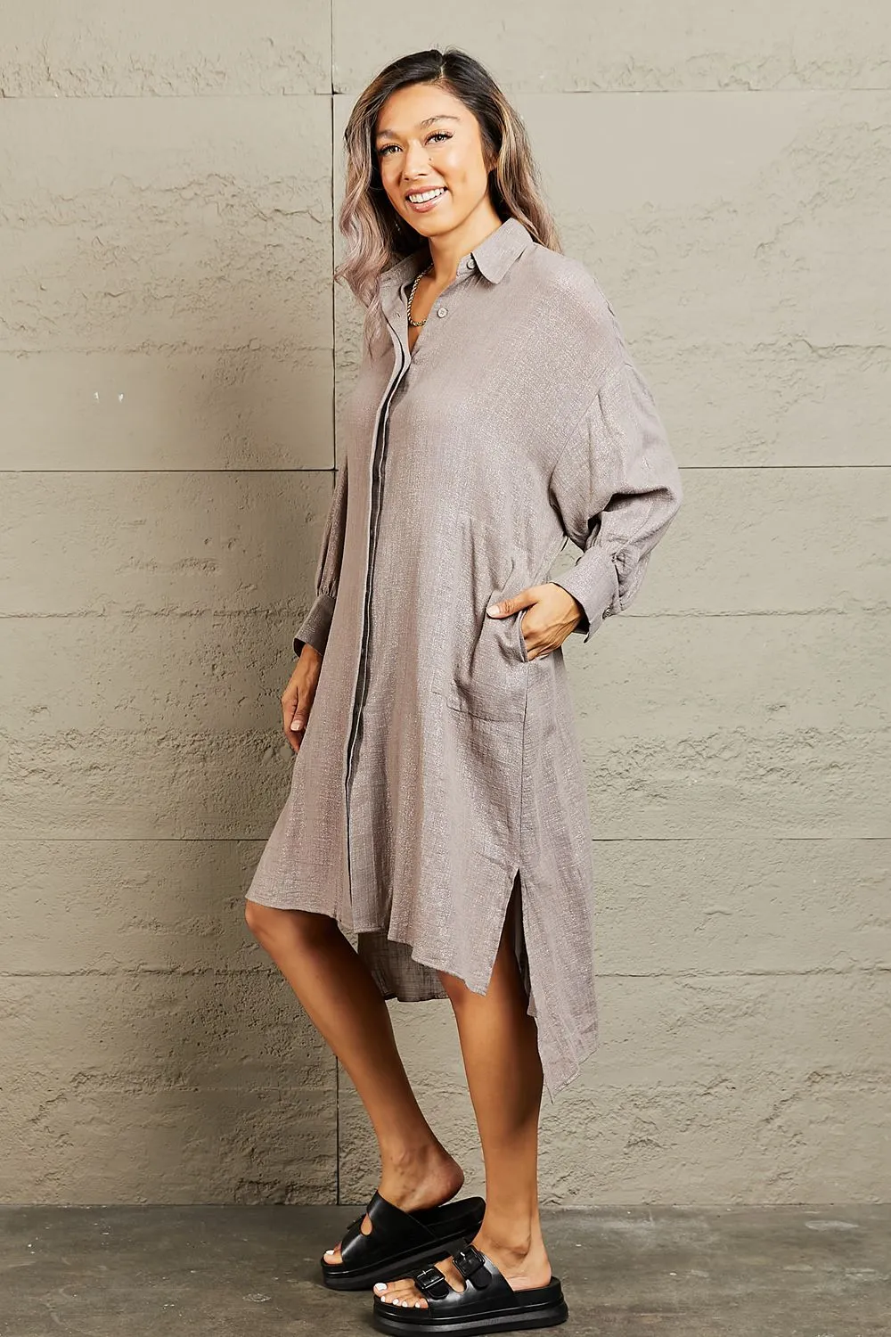 Elegant Draped Button-Down Dress