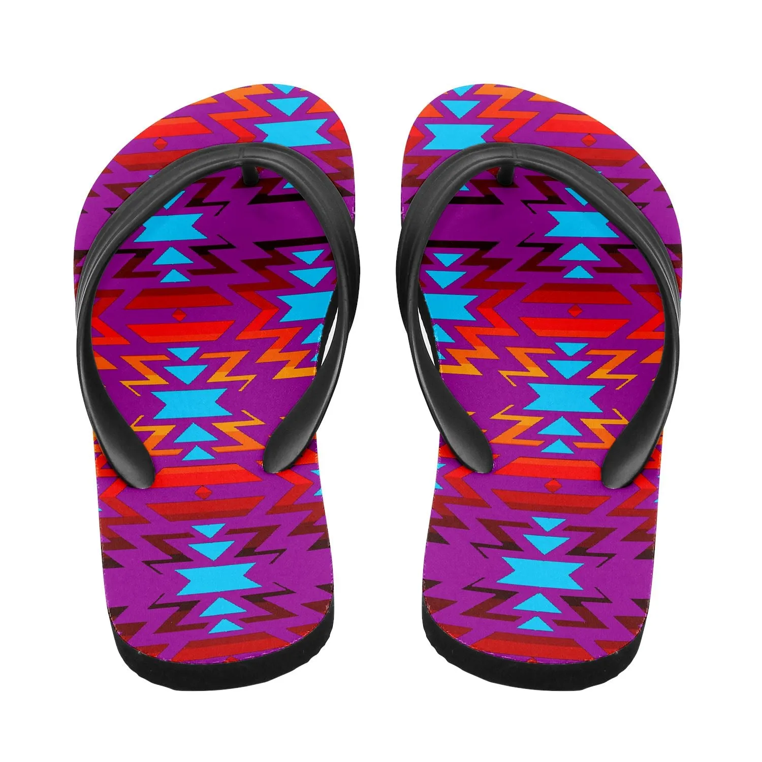 Fire Colors and Turquoise Purple Flip Flops