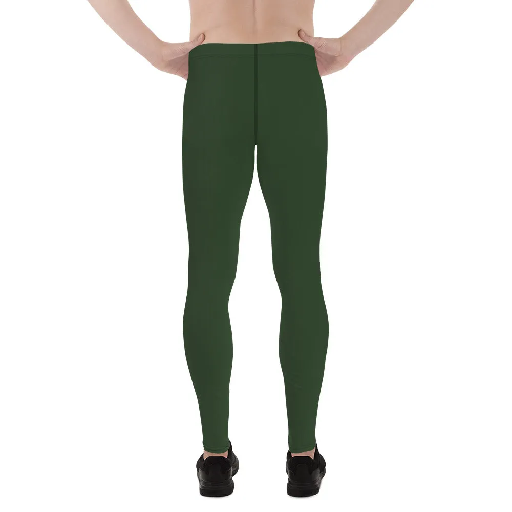 Forest Green Solid Men's Leggings, Dark Pine Tree Green Color Men's Running Sports Gym Tights For Men - Made in USA/EU/MX