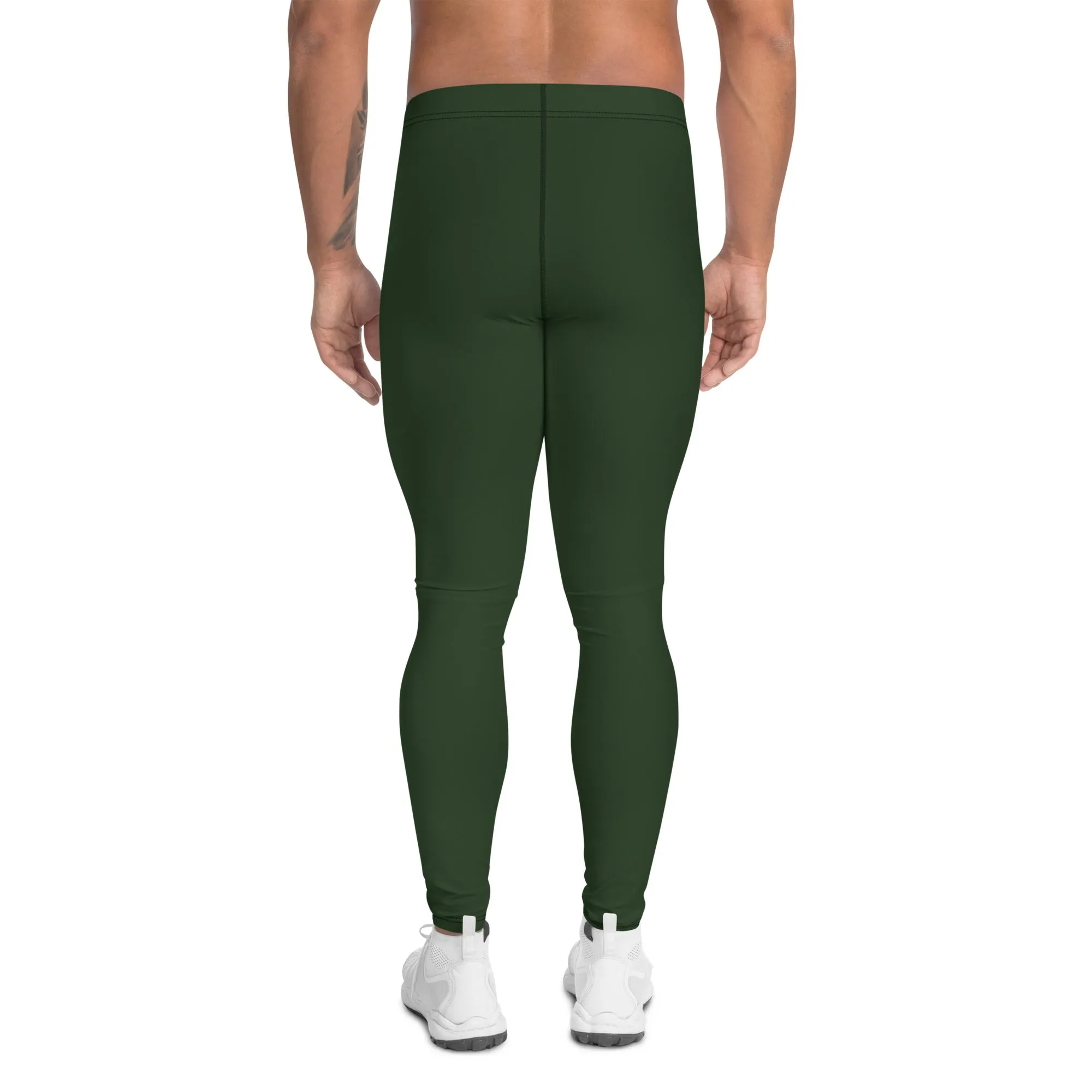 Forest Green Solid Men's Leggings, Dark Pine Tree Green Color Men's Running Sports Gym Tights For Men - Made in USA/EU/MX