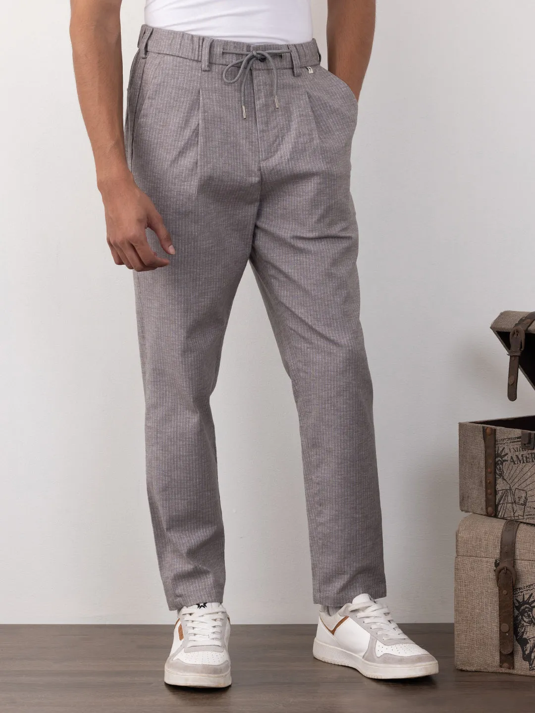 Grey Striped Loose pants