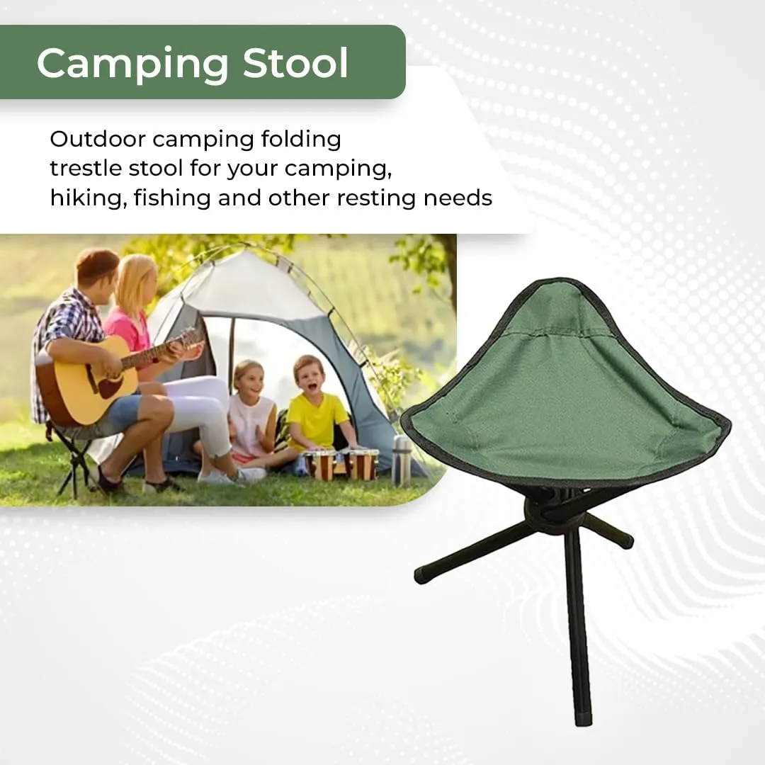 Heart Home Portable Stool for Travelling|Foldable Outdoor Sitting Chair|Tripod 3 Leg Chair For Camping, Picnic, Hiking|GREEN|