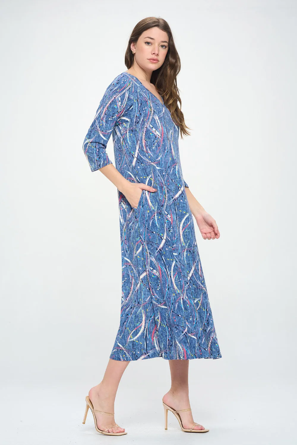 HIT V-Neck Long Dress W/Pocket-7085HT-QRP1-K-W386