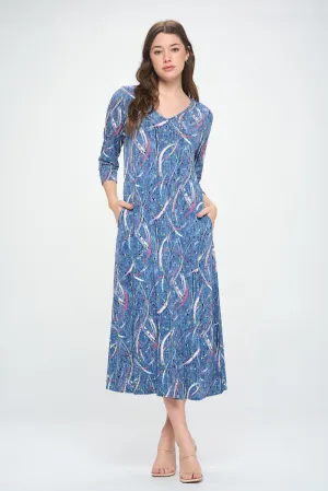 HIT V-Neck Long Dress W/Pocket-7085HT-QRP1-K-W386