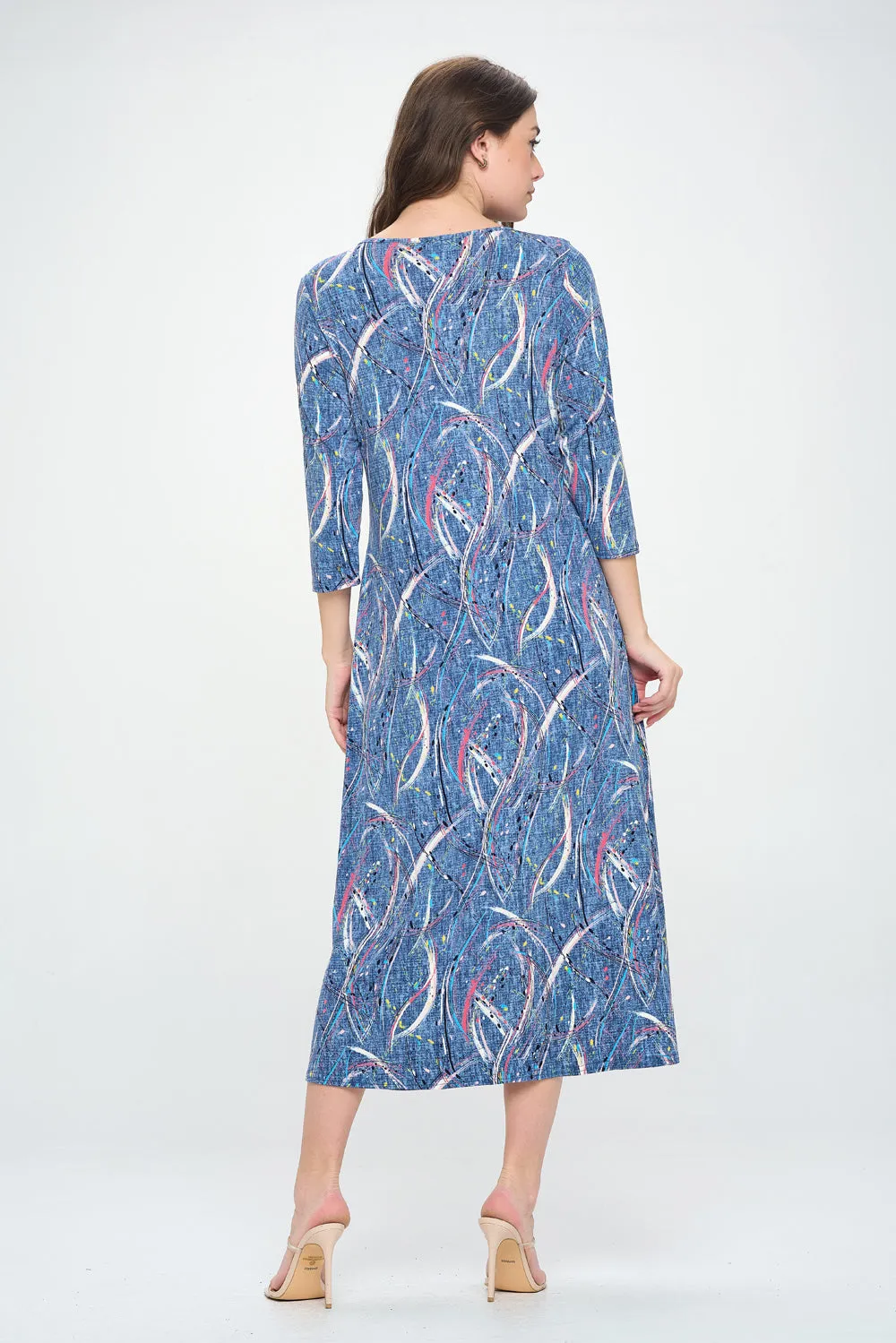 HIT V-Neck Long Dress W/Pocket-7085HT-QRP1-K-W386