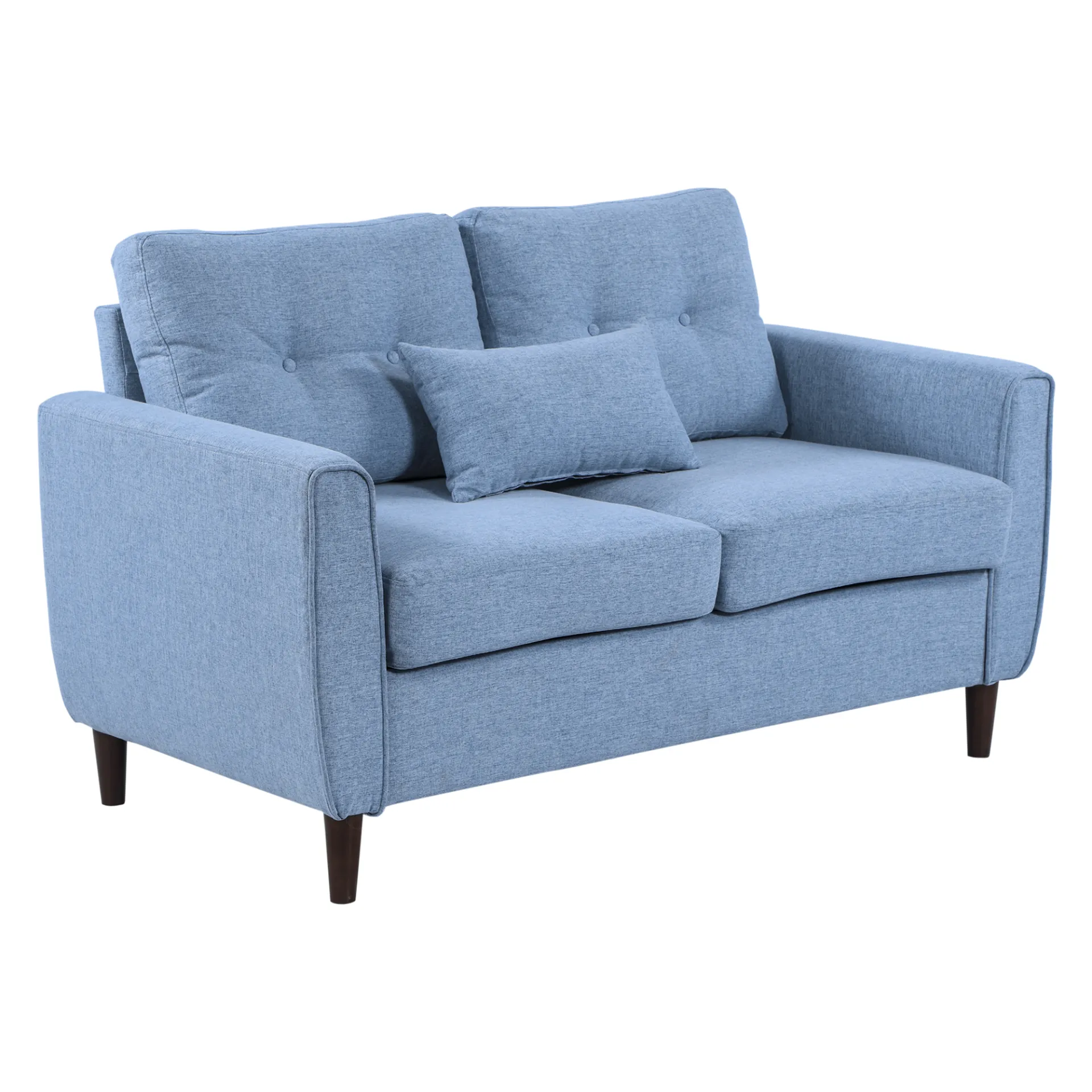 HOMCOM 2 Seat Sofa Loveseat - Light Blue Fabric, Wooden Legs, Tufted Design for Living Room, Office