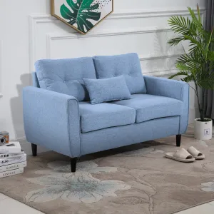 HOMCOM 2 Seat Sofa Loveseat - Light Blue Fabric, Wooden Legs, Tufted Design for Living Room, Office