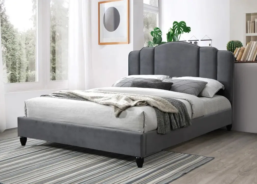 Kelsey King Bed, Charcoal Fabric