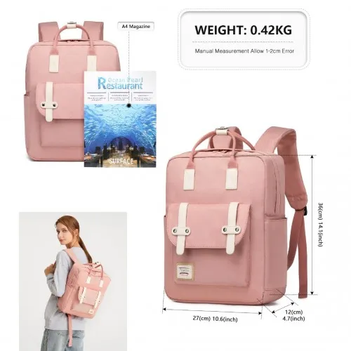 Kono Casual Daypack - Lightweight & Waterproof Pink Backpack - Travel & Daily Use