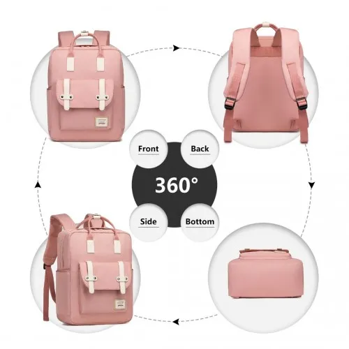 Kono Casual Daypack - Lightweight & Waterproof Pink Backpack - Travel & Daily Use