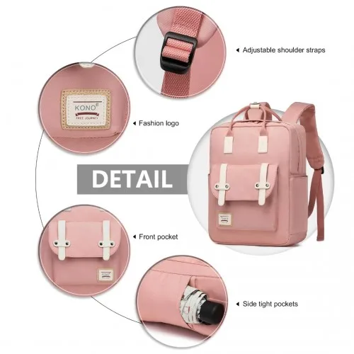 Kono Casual Daypack - Lightweight & Waterproof Pink Backpack - Travel & Daily Use