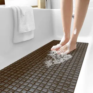 Kuber Industries Non Slip Shower Mat|Bath Mat with Drain Holes and Suction Cups|Brown