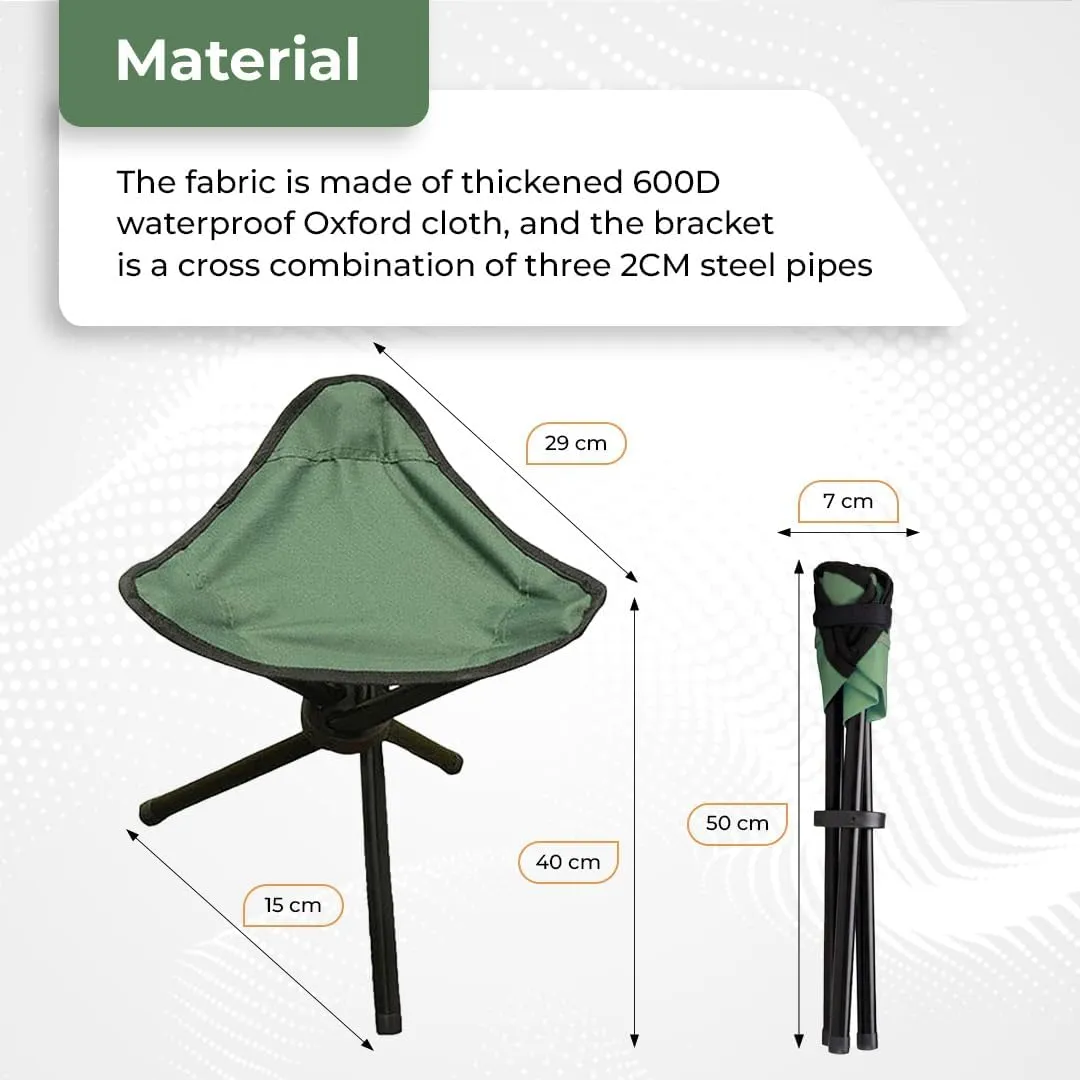 Kuber Industries Portable Stool for Travelling|Foldable Outdoor Sitting Chair|Tripod 3 Leg Chair for Camping, Picnic, Hiking|Pack of 2|Green