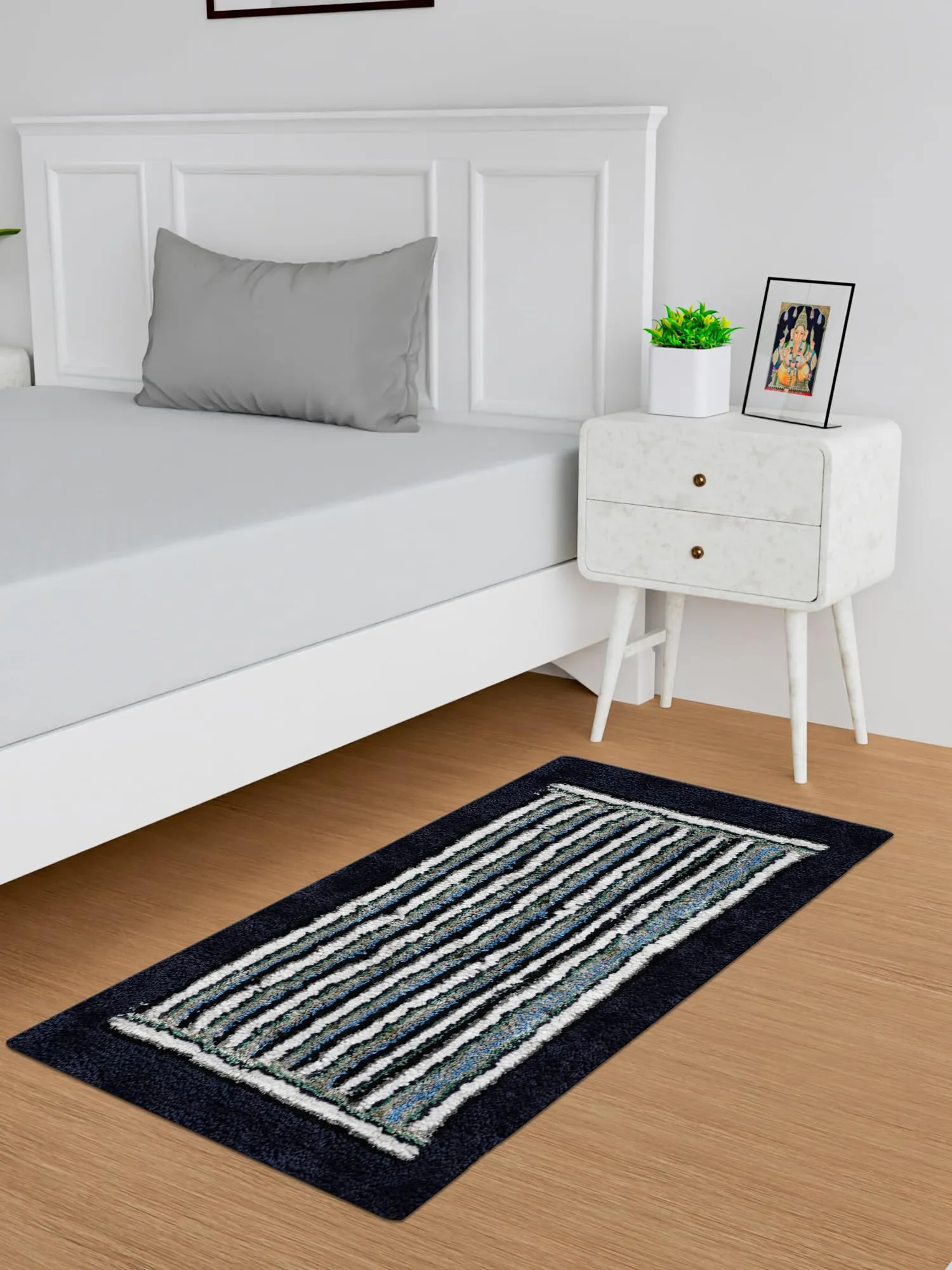 Kuber Industries Runner | Bedside Runner for Bedroom | Runner for Living Room | Micro Border Carpet Runner for Home | Anti Skid Carpet Rug Mat | Kitchen Runner | 22x55 | Gray