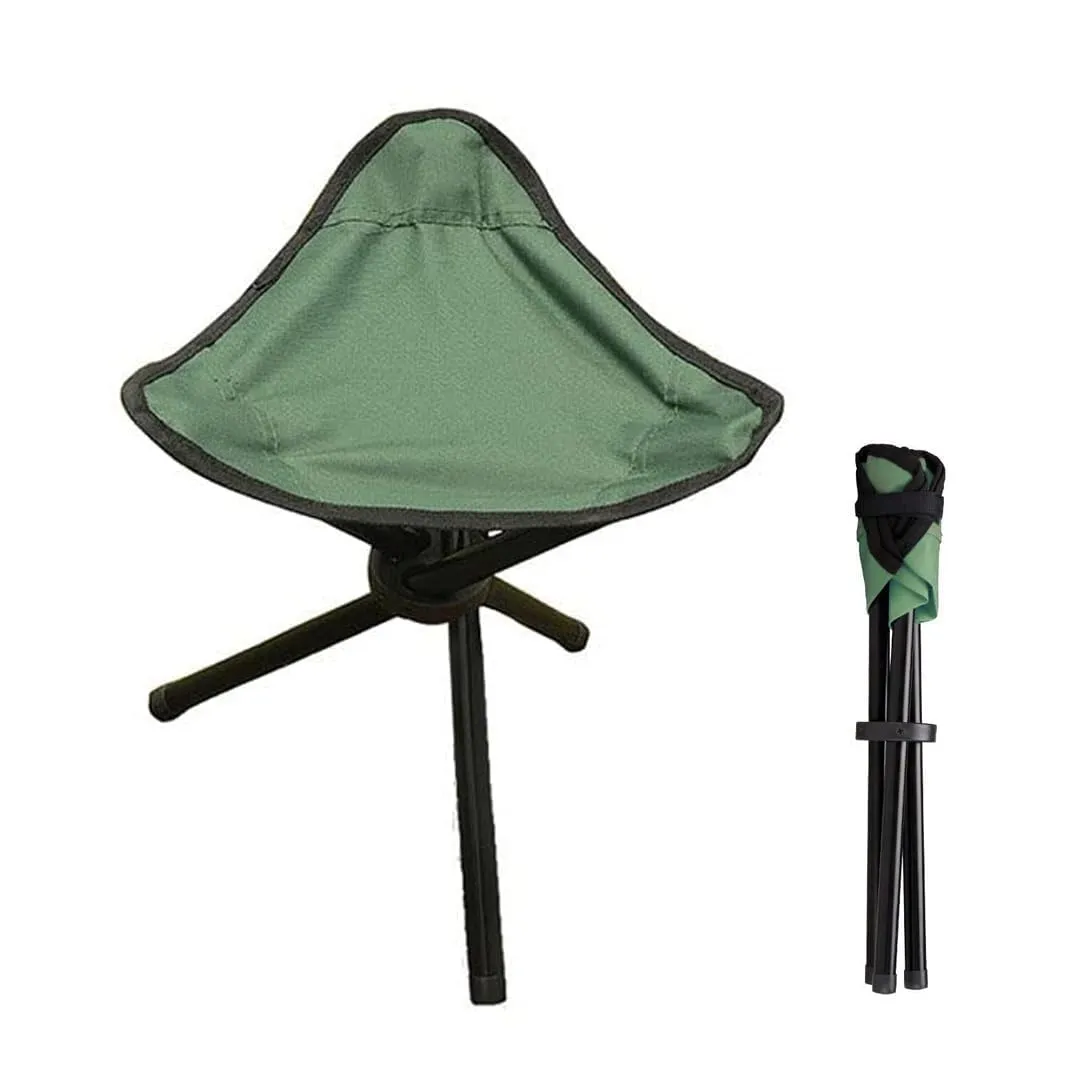 Kuber Industries Set of 4 Portable Stools for Travelling|Foldable Outdoor Sitting Chair|Tripod 3 Leg Chair for Camping, Picnic, Hiking|Green