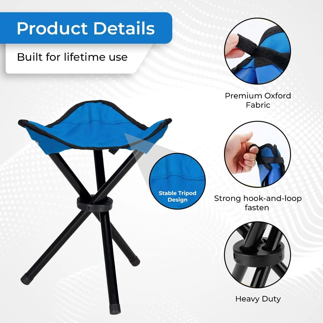 Kuber Industries Set of 8 Portable Stools for Travelling|Foldable Outdoor Sitting Chair|Tripod 3 Leg Chair for Camping, Picnic, Hiking|Blue