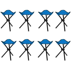 Kuber Industries Set of 8 Portable Stools for Travelling|Foldable Outdoor Sitting Chair|Tripod 3 Leg Chair for Camping, Picnic, Hiking|Blue