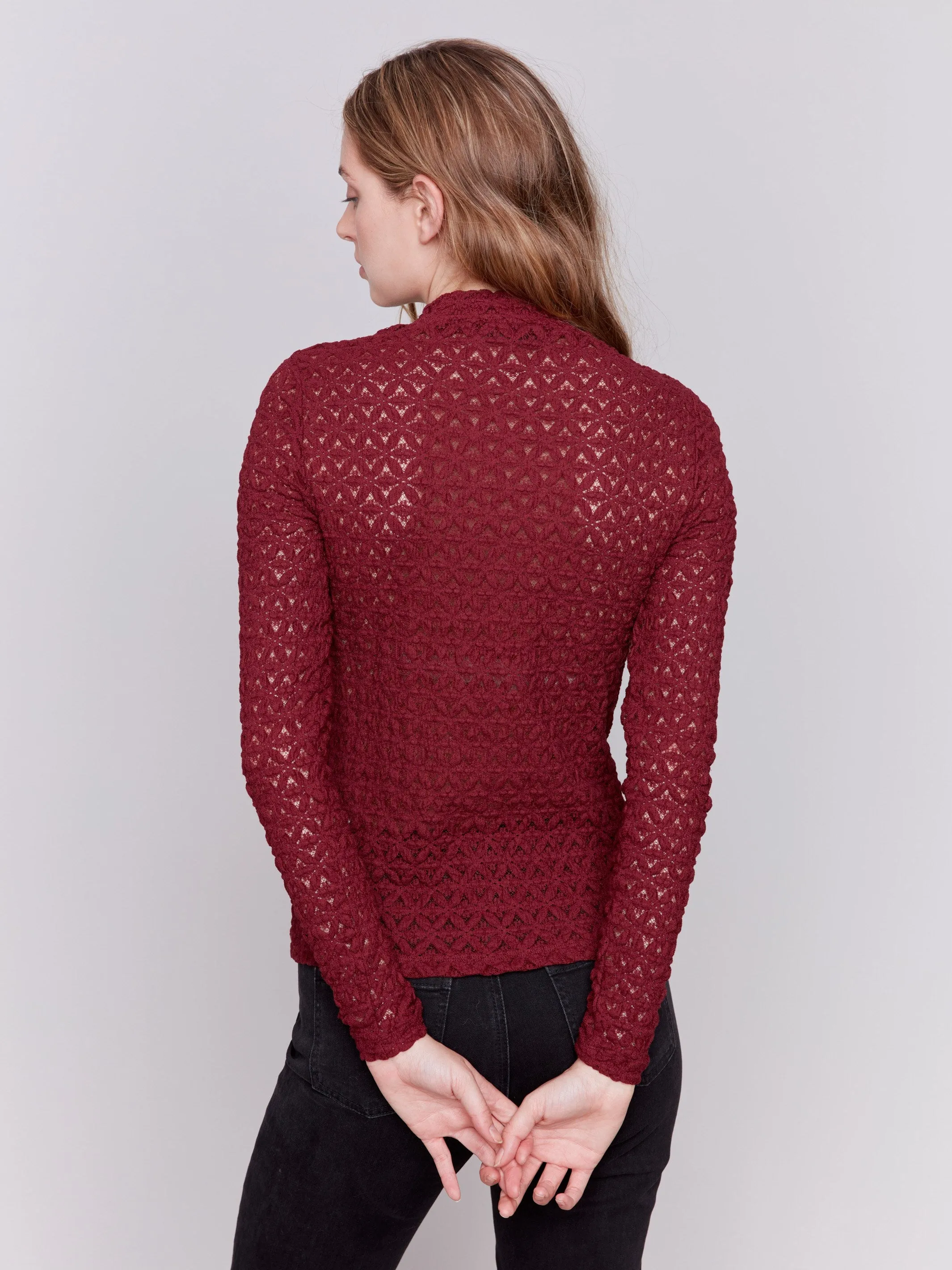 Lace Mock Neck Top - Cabernet